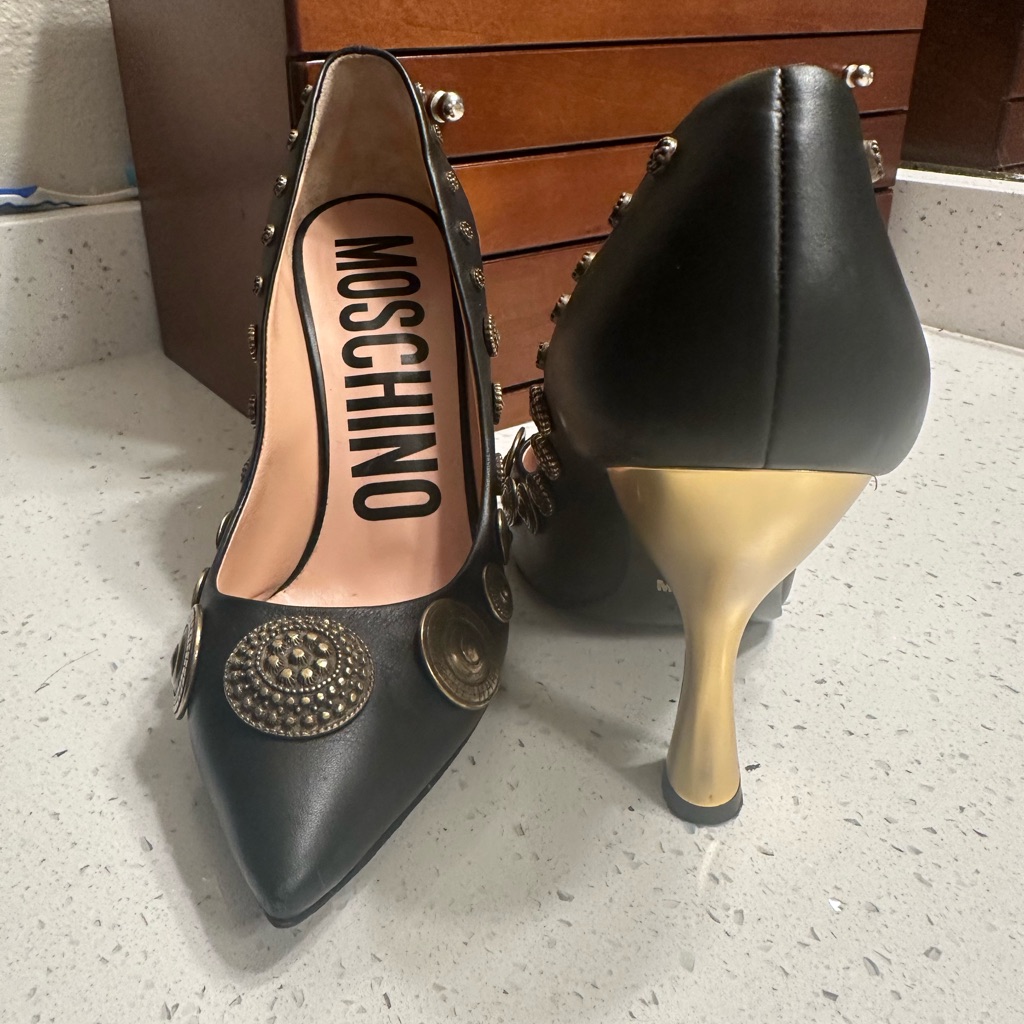 Moschino Black Heels With Gold Accents